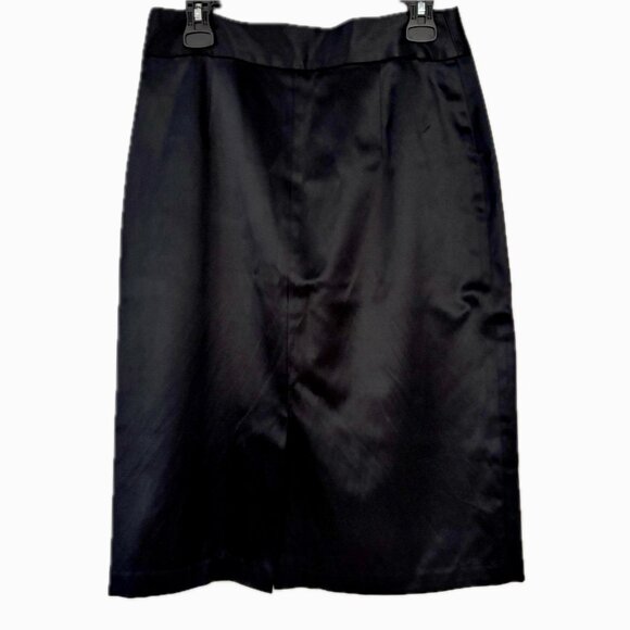 Brooks Brother Wm Sz 12 Black Satin-Look Pencil-Silhouette Midi-Skirt Slit Zip - Picture 5 of 9